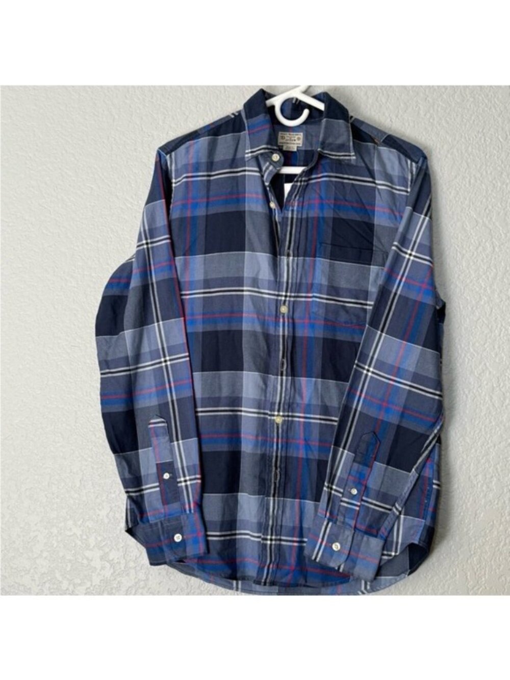 J.Crew Men's Plaid Button Front Shirt Blue Gray 100% Cotton Long Sleeve Size S